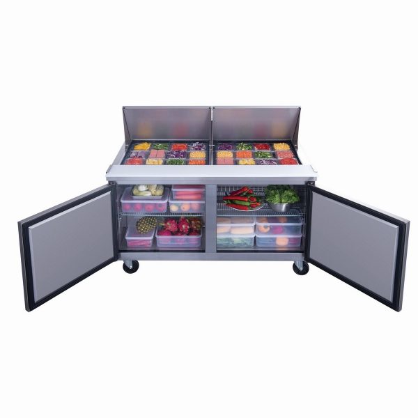 DSP60-24M-S2 2-Door Commercial Food Prep Table Refrigerator in Stainless Steel with Mega Top - Image 4